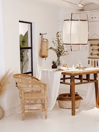 Hanglamp Bohemian met Stoffen Kap en Bamboe Frame