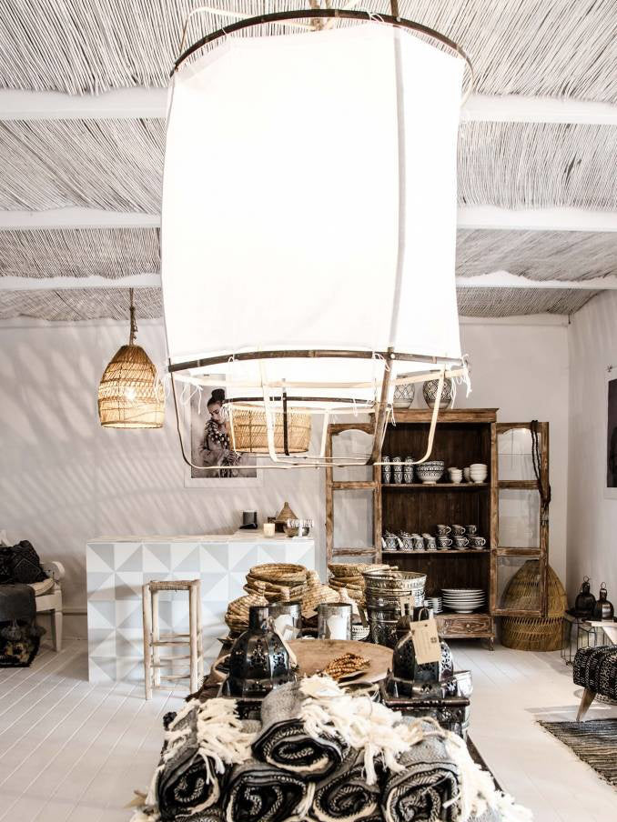 Hanglamp Bohemian met Stoffen Kap en Bamboe Frame