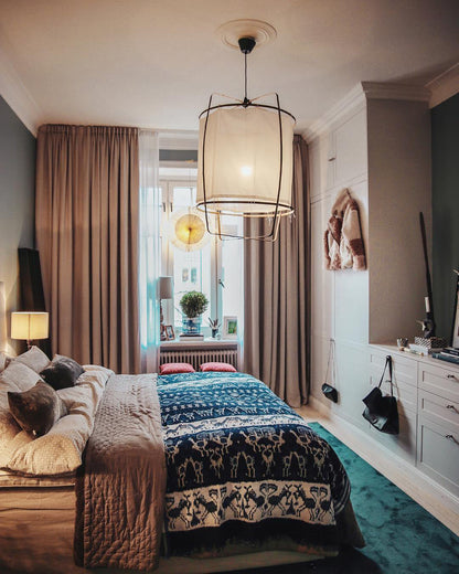 Hanglamp Bohemian met Stoffen Kap en Bamboe Frame