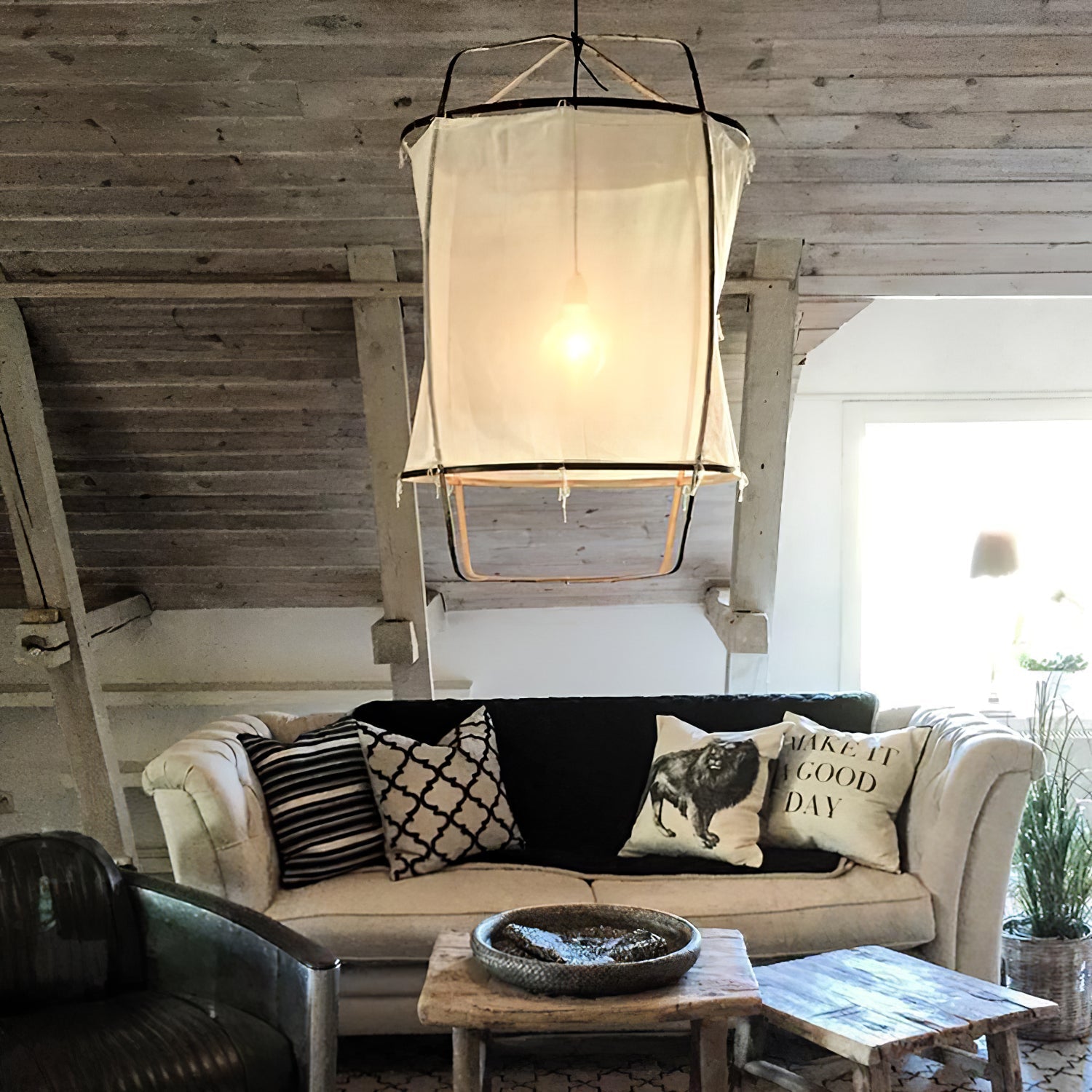 Hanglamp Bohemian met Stoffen Kap en Bamboe Frame