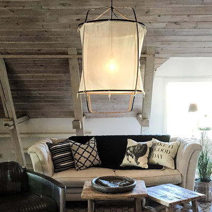 Hanglamp Bohemian met Stoffen Kap en Bamboe Frame