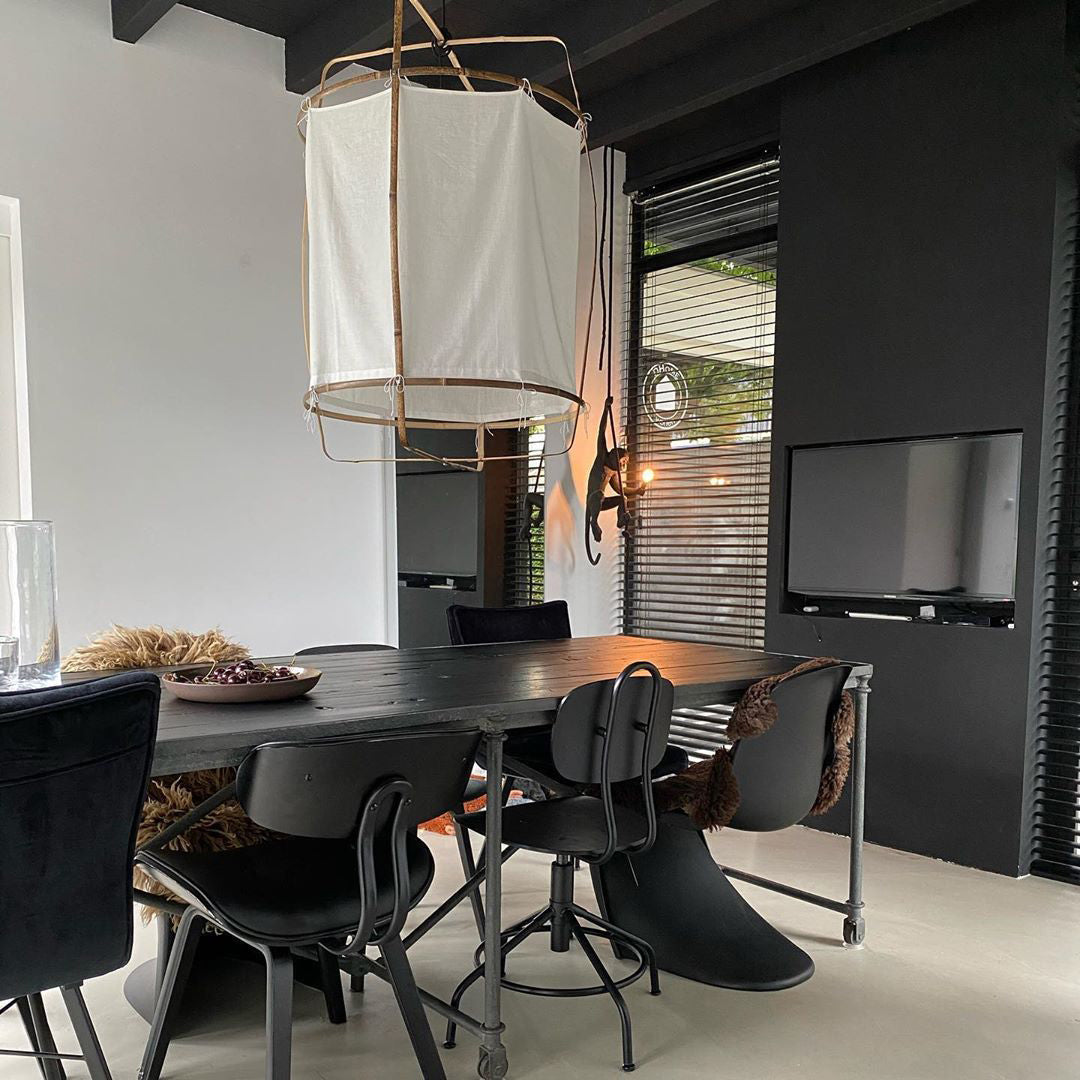 Hanglamp Bohemian met Stoffen Kap en Bamboe Frame