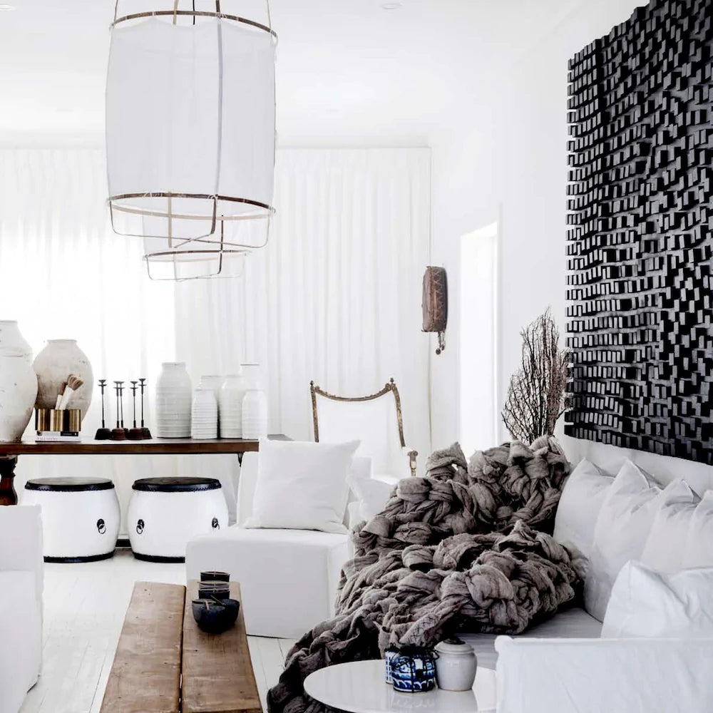 Hanglamp Bohemian met Stoffen Kap en Bamboe Frame