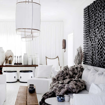 Hanglamp Bohemian met Stoffen Kap en Bamboe Frame