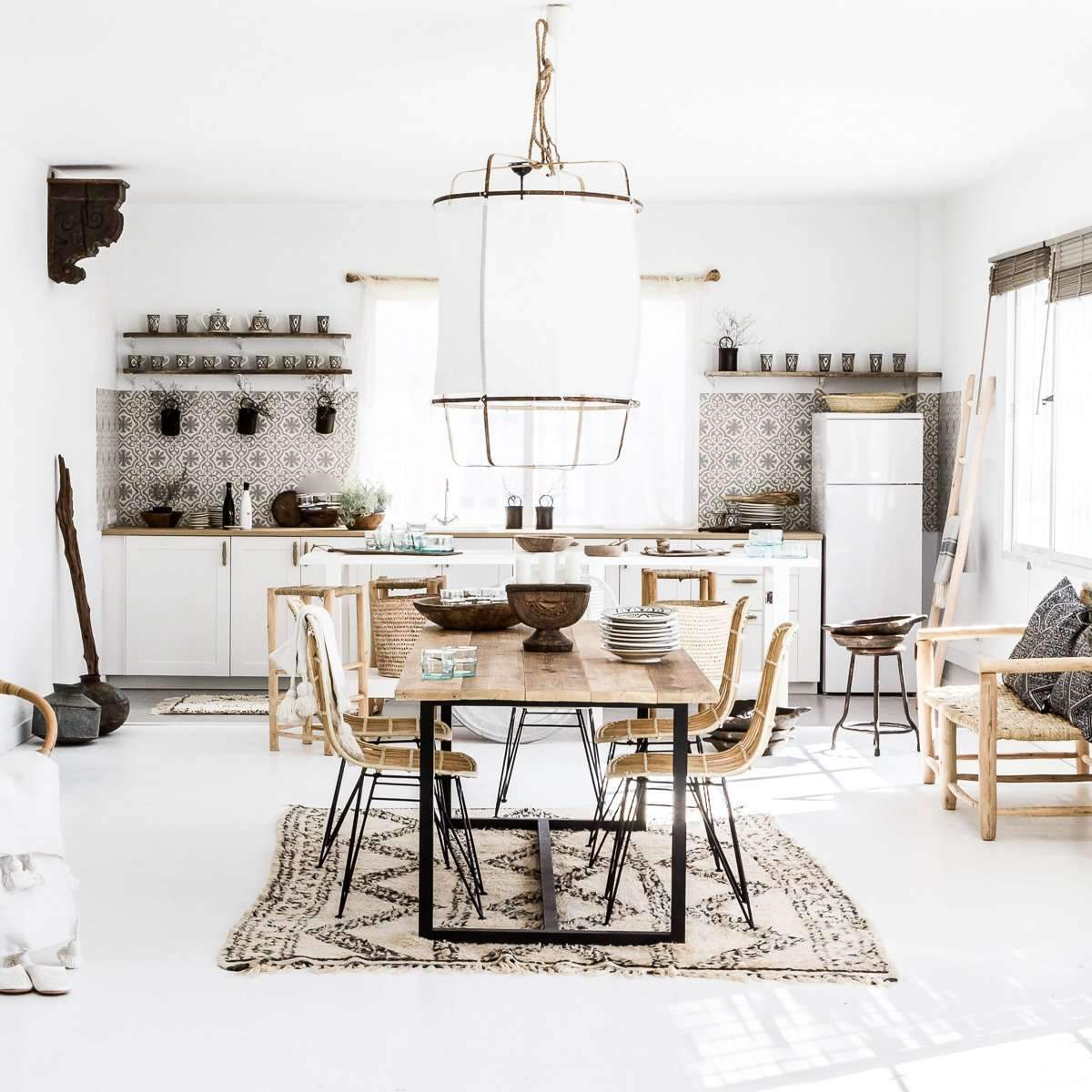Hanglamp Bohemian met Stoffen Kap en Bamboe Frame