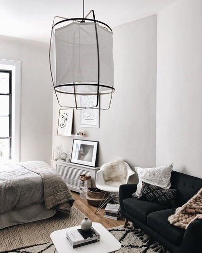 Hanglamp Bohemian met Stoffen Kap en Bamboe Frame