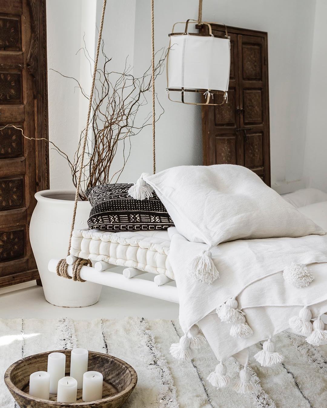 Hanglamp Bohemian met Stoffen Kap en Bamboe Frame