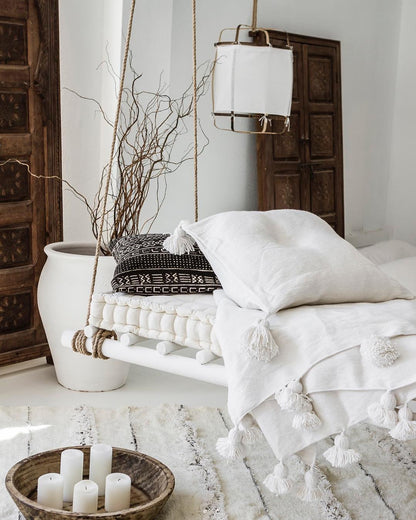 Hanglamp Bohemian met Stoffen Kap en Bamboe Frame