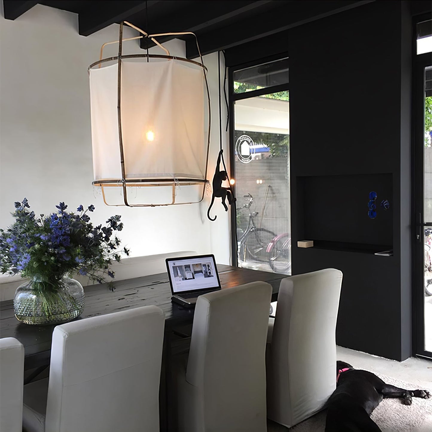 Hanglamp Bohemian met Stoffen Kap en Bamboe Frame