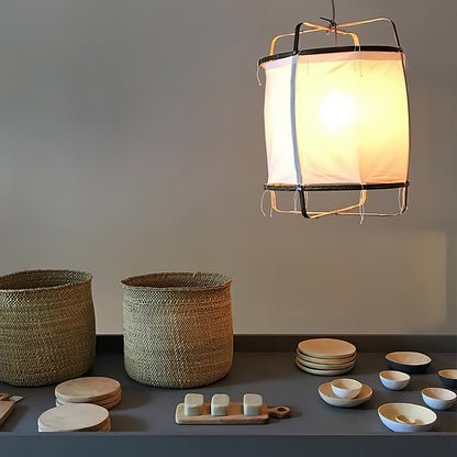 Hanglamp Bohemian met Stoffen Kap en Bamboe Frame