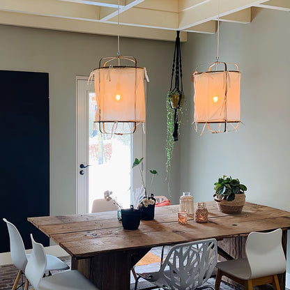 Hanglamp Bohemian met Stoffen Kap en Bamboe Frame