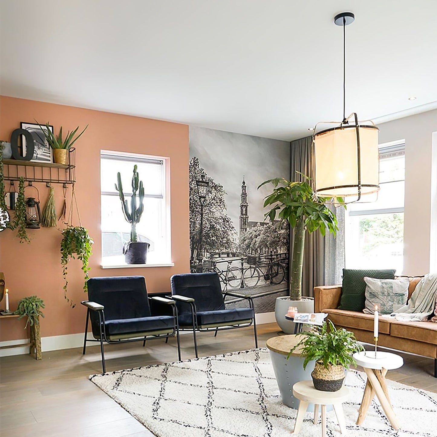 Hanglamp Bohemian met Stoffen Kap en Bamboe Frame