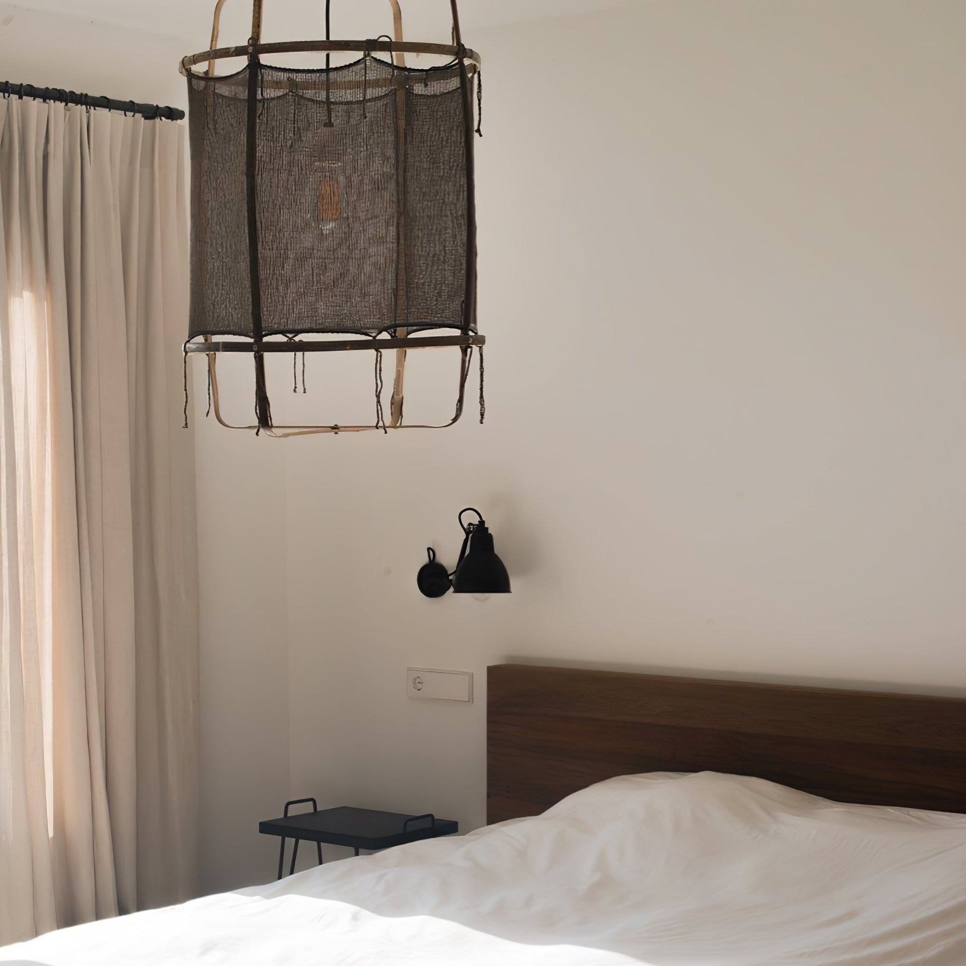Hanglamp Bohemian met Stoffen Kap en Bamboe Frame