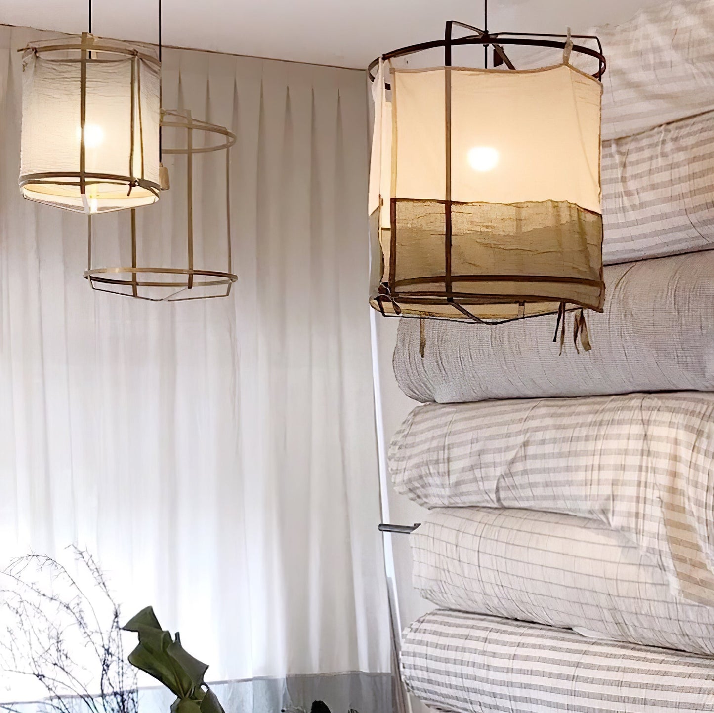 Hanglamp Bohemian met Stoffen Kap en Bamboe Frame