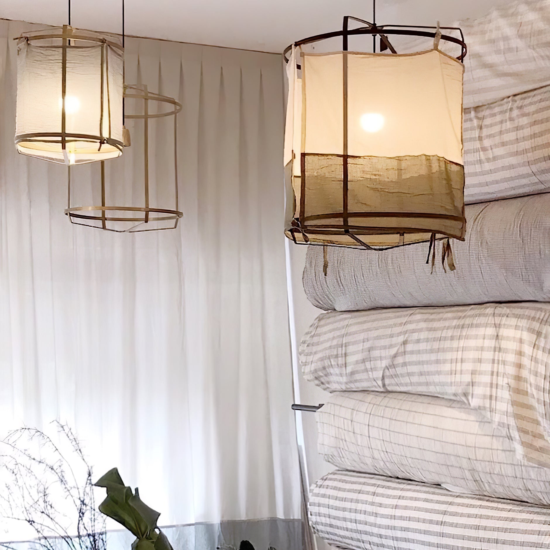 Hanglamp Bohemian met Stoffen Kap en Bamboe Frame