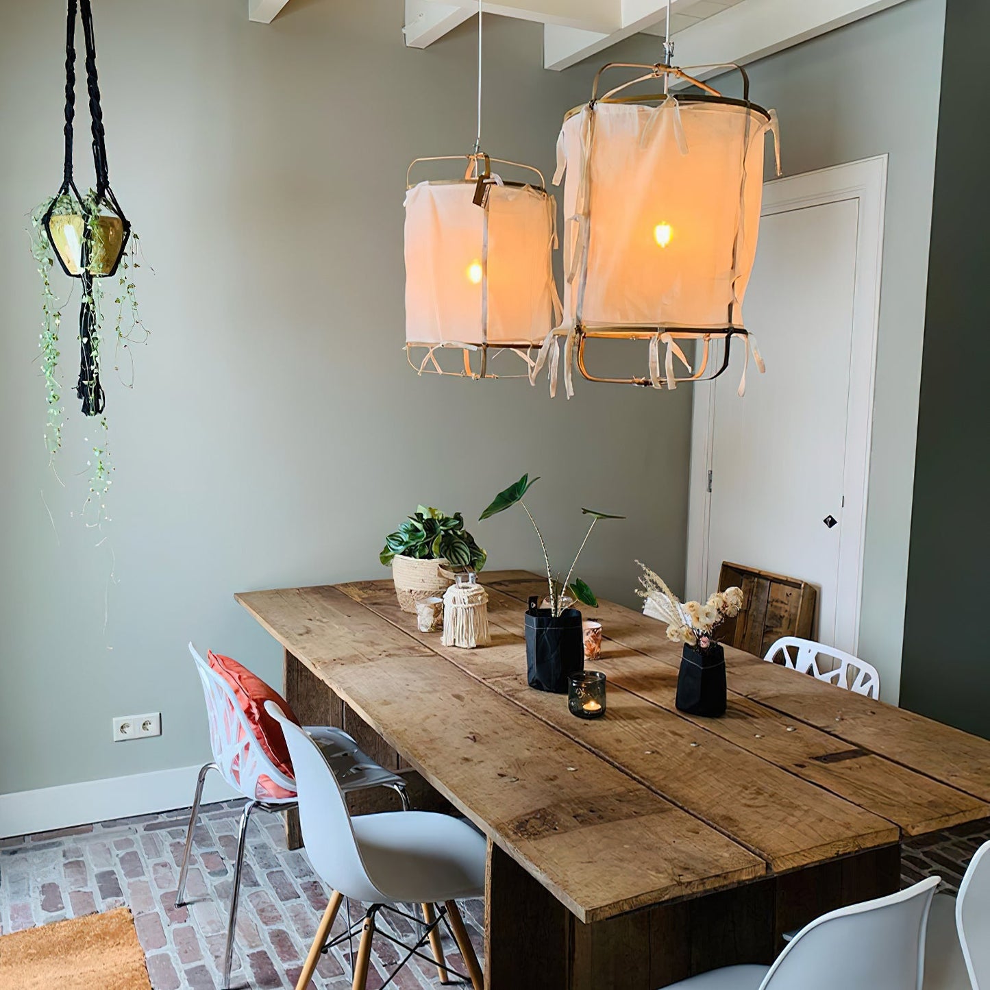 Hanglamp Bohemian met Stoffen Kap en Bamboe Frame