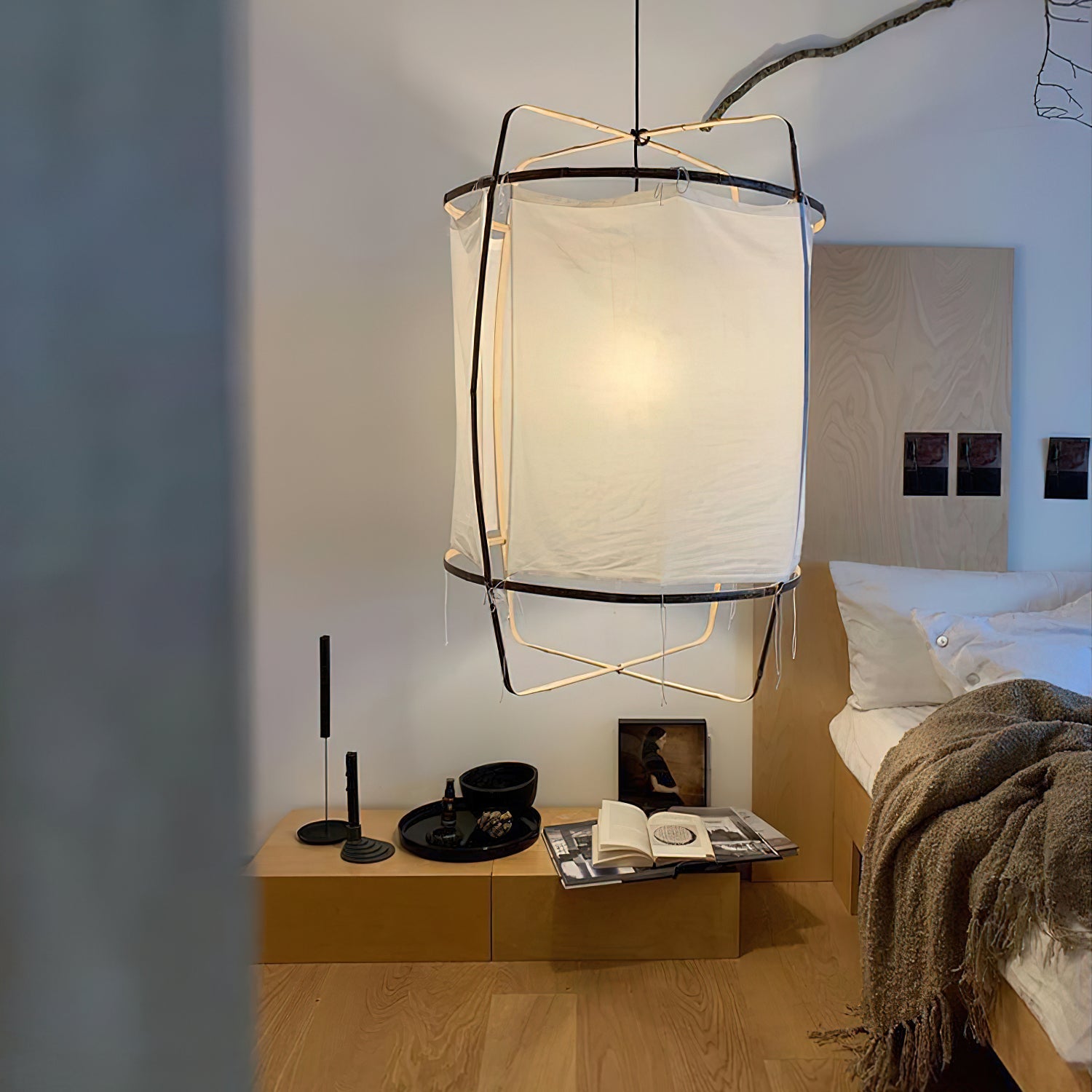 Hanglamp Bohemian met Stoffen Kap en Bamboe Frame ##POS:82##
