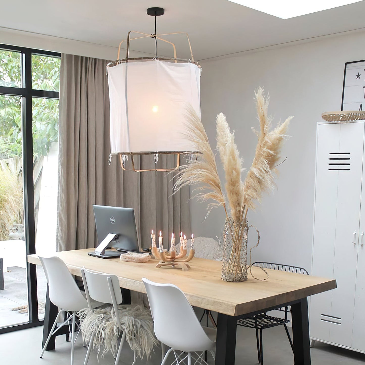 Hanglamp Bohemian met Stoffen Kap en Bamboe Frame