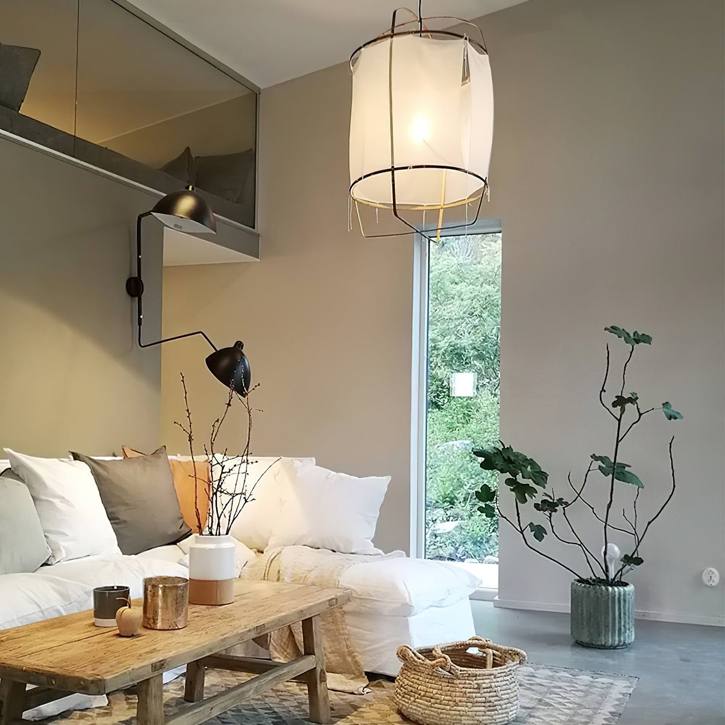 Hanglamp Bohemian met Stoffen Kap en Bamboe Frame