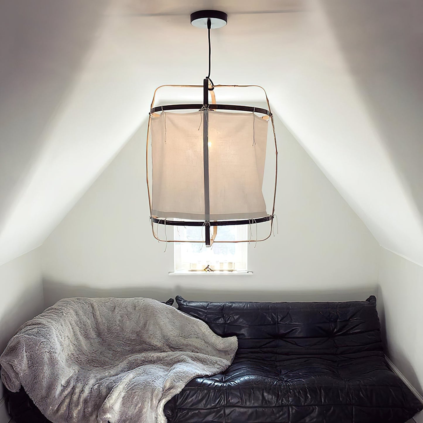 Hanglamp Bohemian met Stoffen Kap en Bamboe Frame
