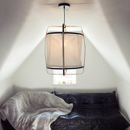 Hanglamp Bohemian met Stoffen Kap en Bamboe Frame
