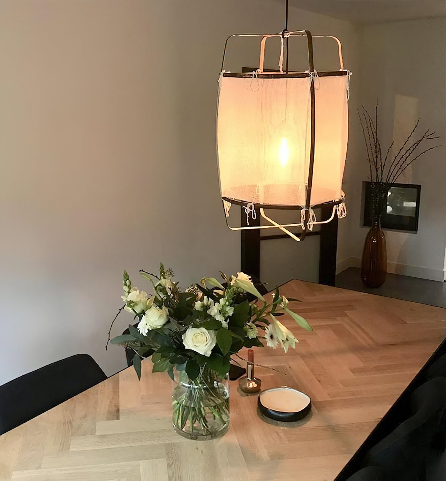 Hanglamp Bohemian met Stoffen Kap en Bamboe Frame