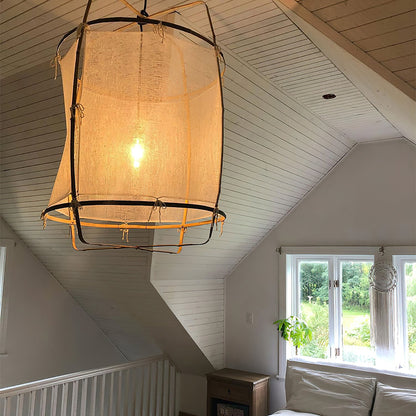 Hanglamp Bohemian met Stoffen Kap en Bamboe Frame