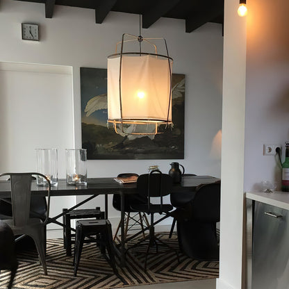 Hanglamp Bohemian met Stoffen Kap en Bamboe Frame