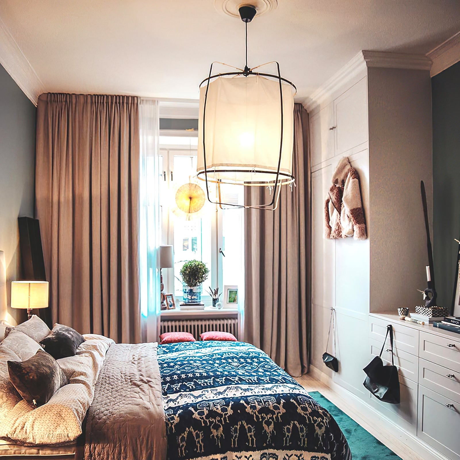 Hanglamp Bohemian met Stoffen Kap en Bamboe Frame