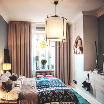 Hanglamp Bohemian met Stoffen Kap en Bamboe Frame