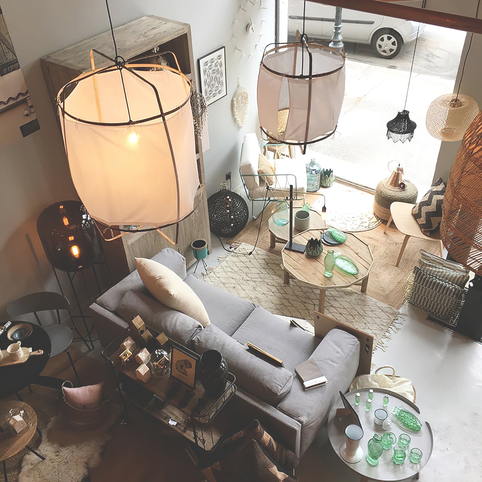 Hanglamp Bohemian met Stoffen Kap en Bamboe Frame