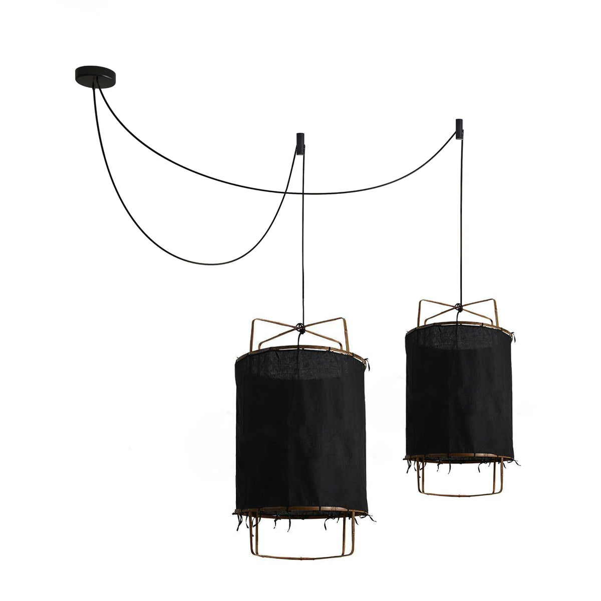 Hanglamp Bohemian met Stoffen Kap en Bamboe Frame