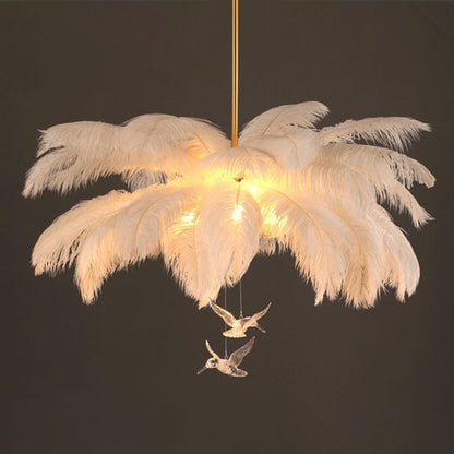 Hanglamp Bohemian met Veren Kap en Vogeldecoratie