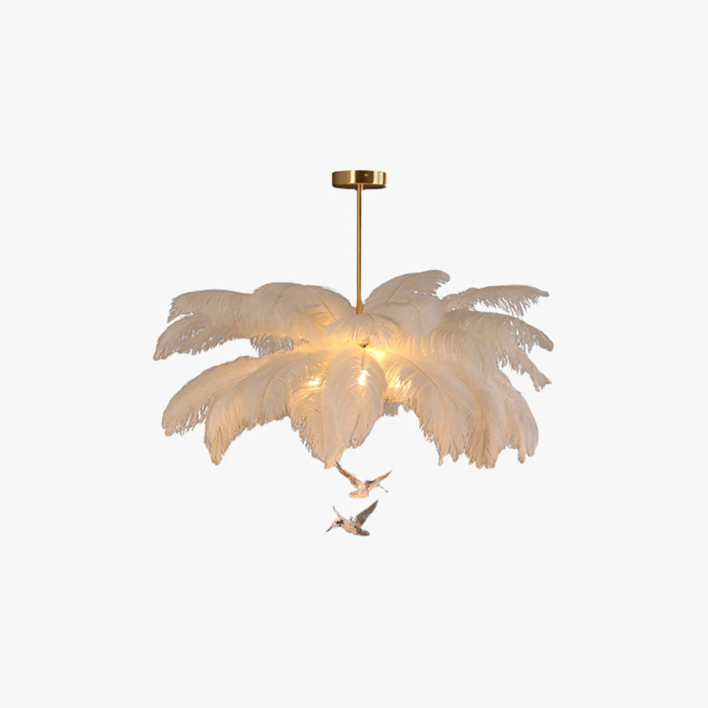 Hanglamp Bohemian met Veren Kap en Vogeldecoratie