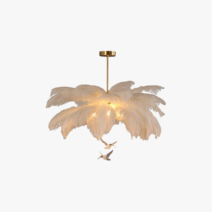 Hanglamp Bohemian met Veren Kap en Vogeldecoratie