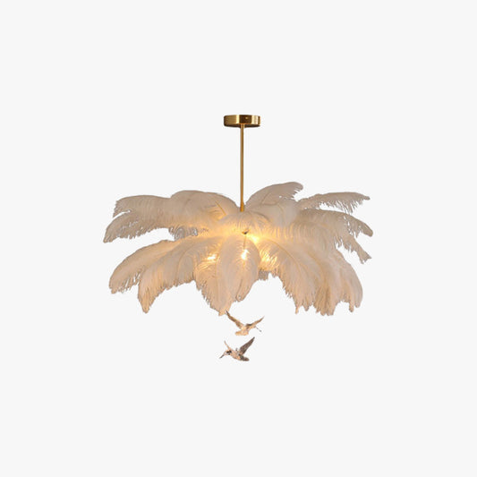 Hanglamp Bohemian met Veren Kap en Vogeldecoratie