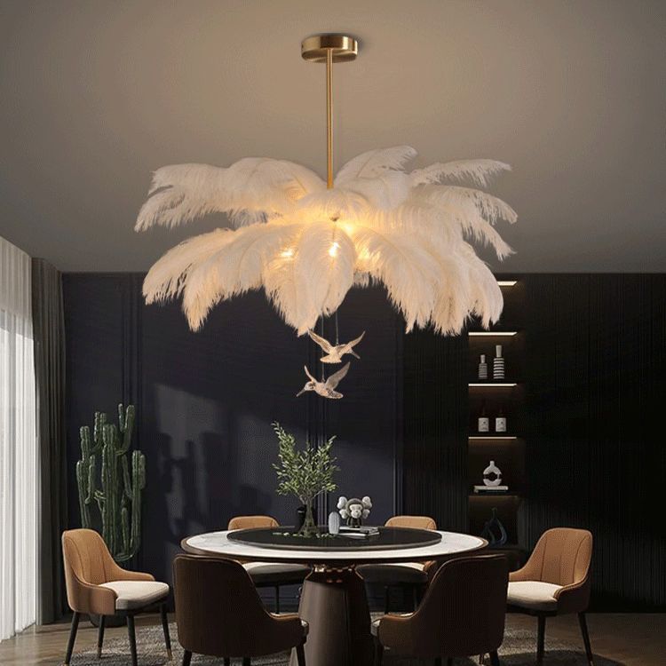Hanglamp Bohemian met Veren Kap en Vogeldecoratie