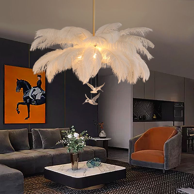 Hanglamp Bohemian met Veren Kap en Vogeldecoratie