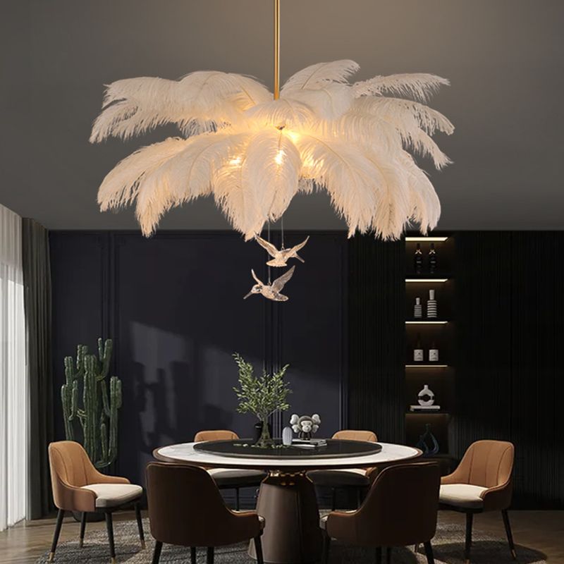 Hanglamp Bohemian met Veren Kap en Vogeldecoratie