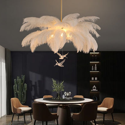 Hanglamp Bohemian met Veren Kap en Vogeldecoratie