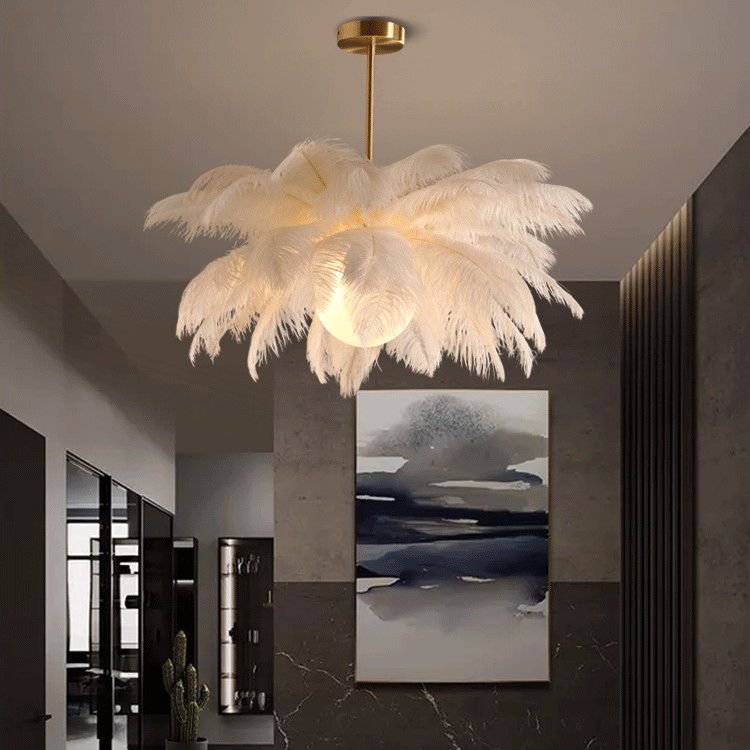 Hanglamp Bohemian met Veren Kap en Vogeldecoratie