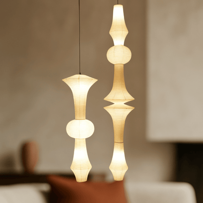 Hanglamp Japandi Bohemian met Sculpturale Washi Kap in Meerdere Vormen