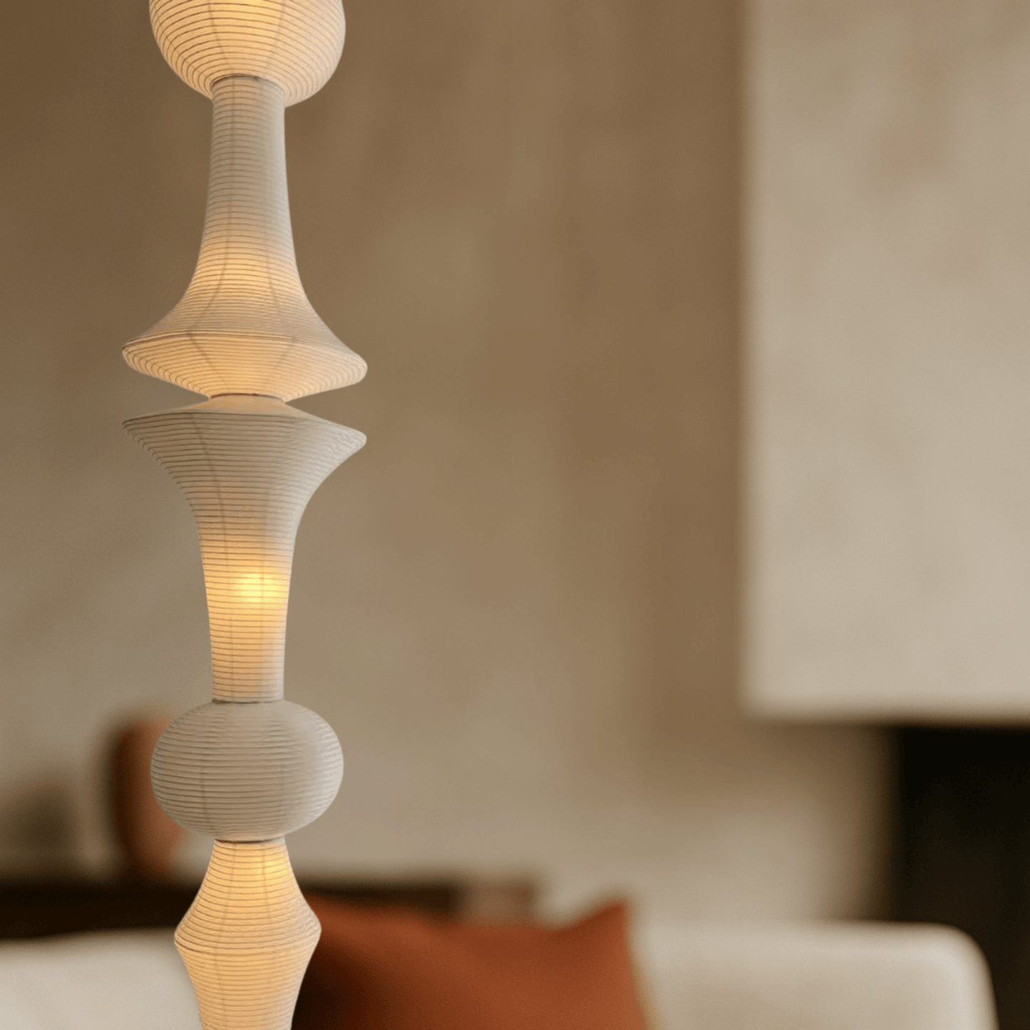 Hanglamp Japandi Bohemian met Sculpturale Washi Kap in Meerdere Vormen