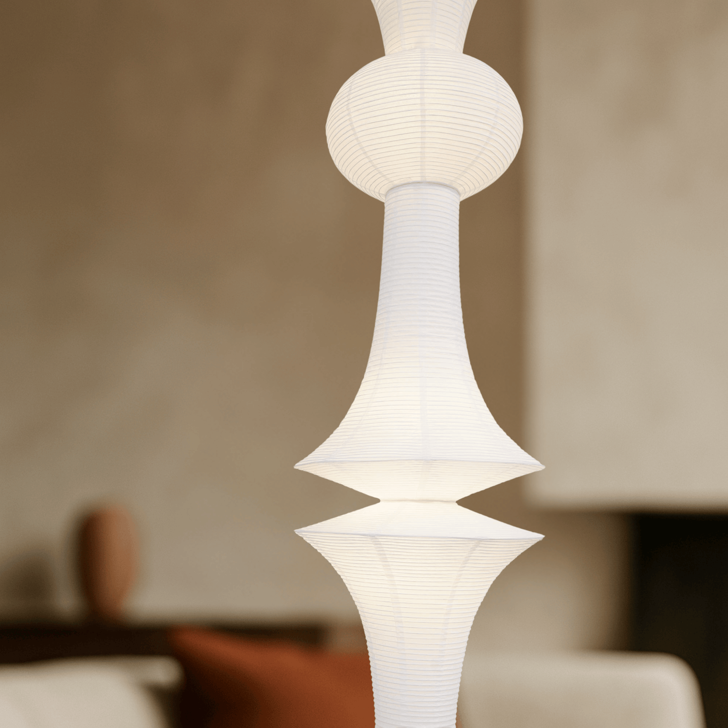 Hanglamp Japandi Bohemian met Sculpturale Washi Kap in Meerdere Vormen