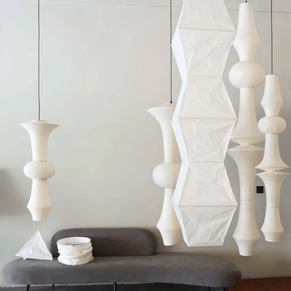 Hanglamp Japandi Bohemian met Sculpturale Washi Kap in Meerdere Vormen