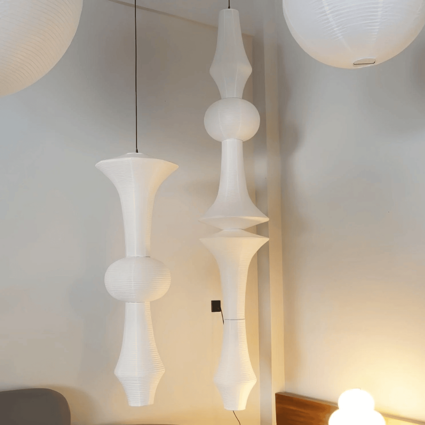 Hanglamp Japandi Bohemian met Sculpturale Washi Kap in Meerdere Vormen
