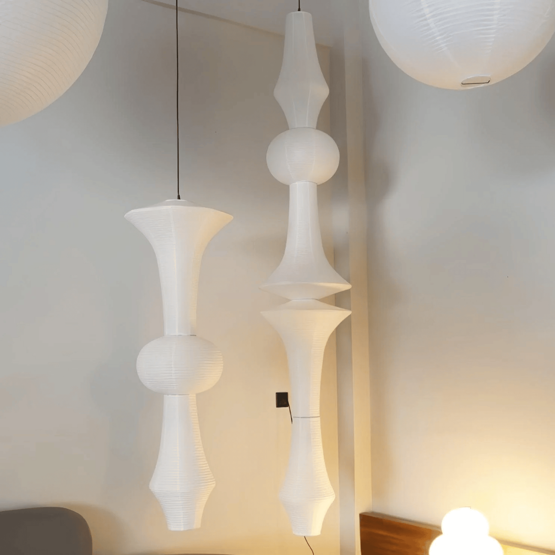Hanglamp Japandi Bohemian met Sculpturale Washi Kap in Meerdere Vormen