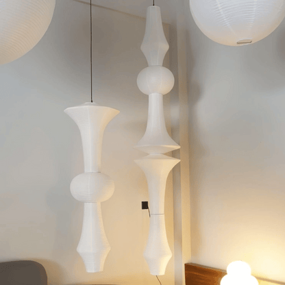 Hanglamp Japandi Bohemian met Sculpturale Washi Kap in Meerdere Vormen