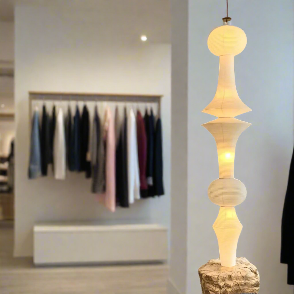 Hanglamp Japandi Bohemian met Sculpturale Washi Kap in Meerdere Vormen