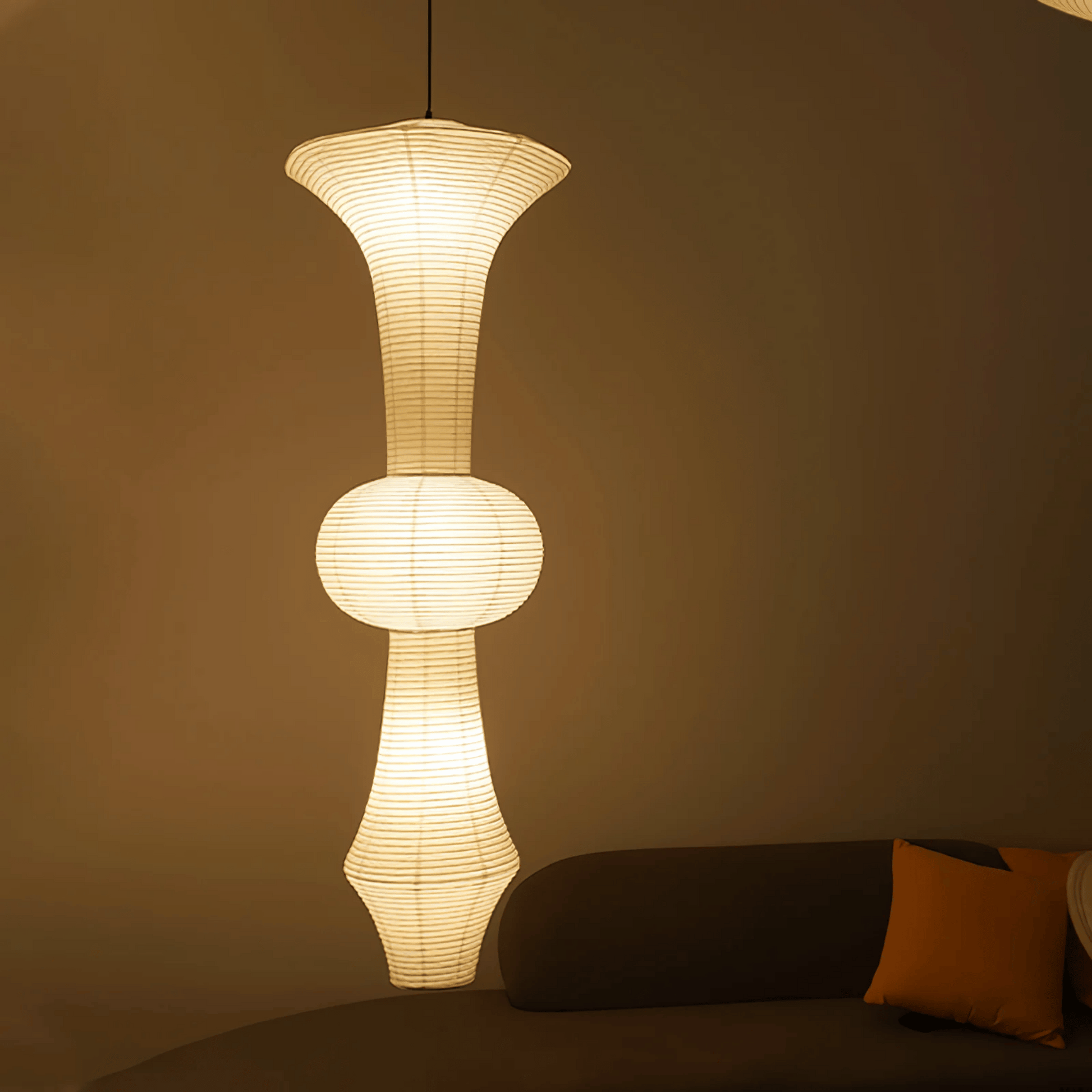 Hanglamp Japandi Bohemian met Sculpturale Washi Kap in Meerdere Vormen
